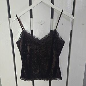 Laura Clement Womens Lace Trim‎ Babydoll Cami Tank 6 Brown Velvet Fairy Grunge